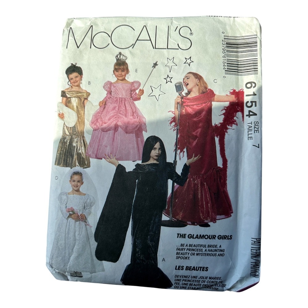McCalls 6154 Glamour Girls Costume Sewing Pattern Size 7 Princess Bride Witch